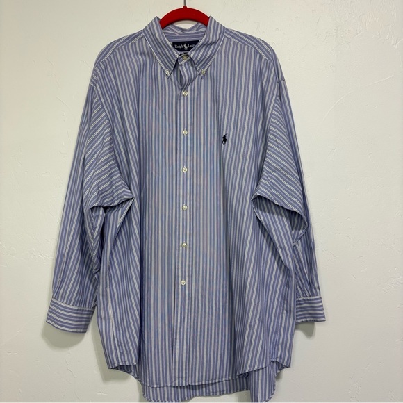 Ralph Lauren Yarmouth 100% Cotton 17 1/2 32/33 Men's Striped Dress Shirt Button - Picture 1 of 6